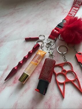 PINK Victoria's Secret Red Pom Lanyard Keychain with Red Safety Tools
